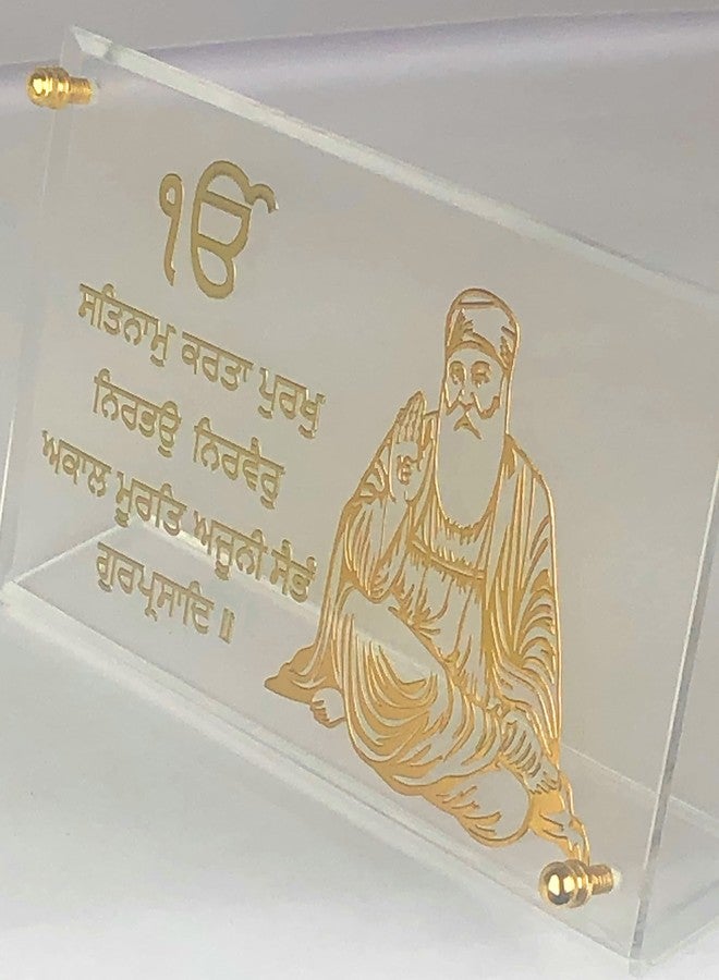 shree kreations Gold Plated Guru Nanak Ji's Mool Mantra Ek Onkar Frames Showpiece on Acrylic Stand for Tabletop Decor, Car Dashboard, Home, Office Table - Image 4